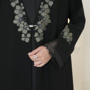 Black abaya with floral embellishments